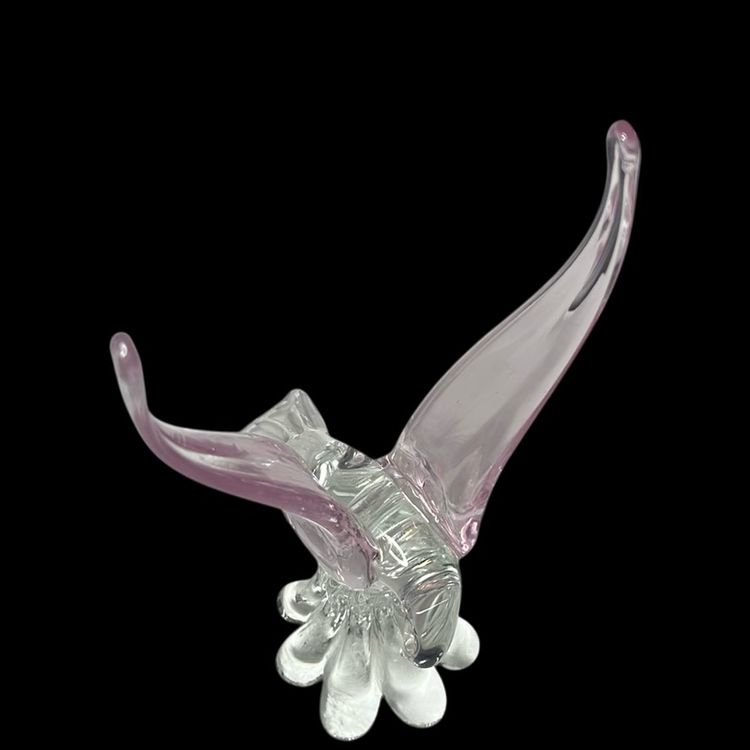 11.75” Tall Vintage Art Glass Pink & Clear Wings Upward Dove.