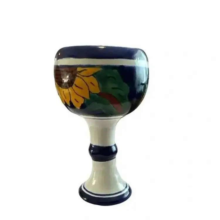 Hand made Small Pottery Goblet made in Mexico. Sunflowers design. (B)