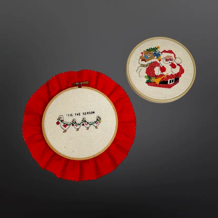 Pair Of Vintage Christmas Cross Stitch