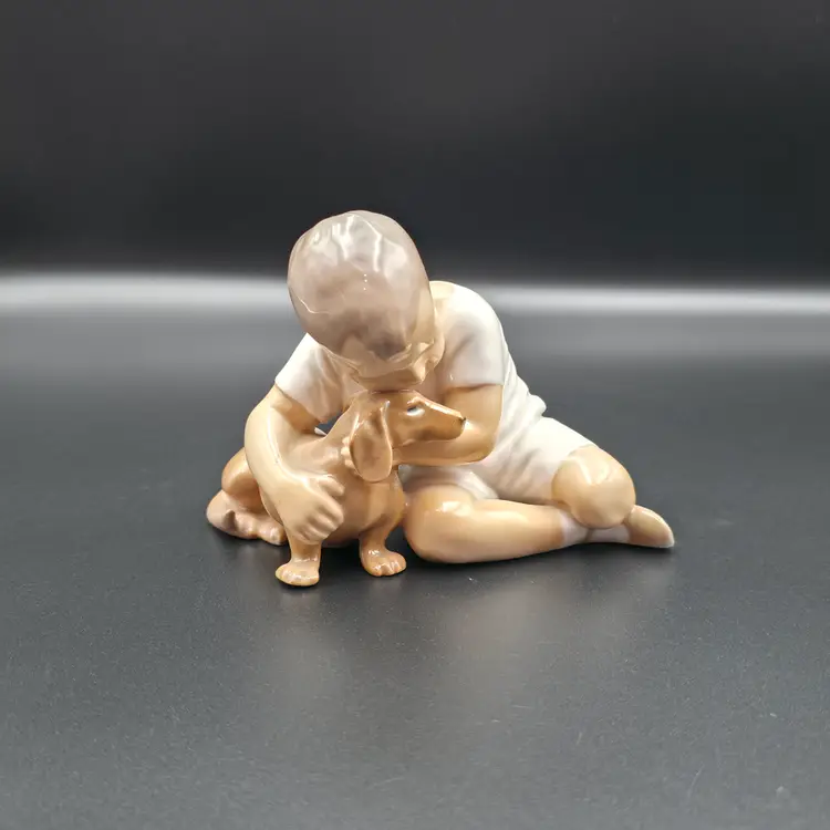 Bing & Grodahl Porcelain Boy with Dachshund Dog True Friendship Figurine