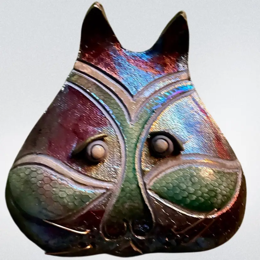Raku Cat Face MCM Wall Art Signed Leslie Mackenzie