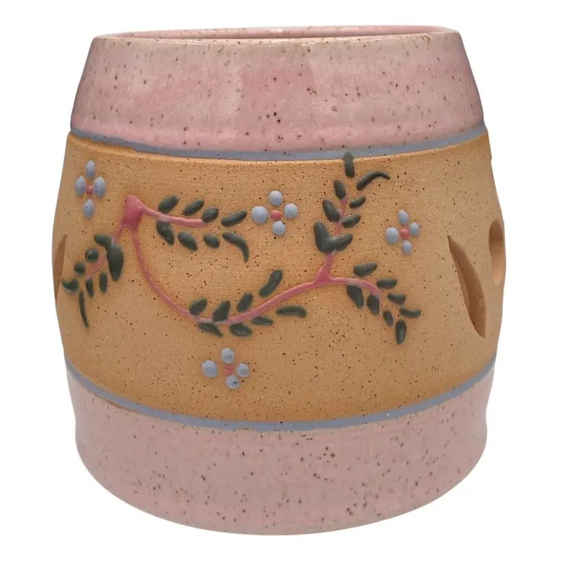 Vintage Jason Parsley Studio Art Pottery Candle Holder/Cachepot, Pink, Signed