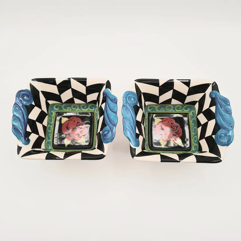 Certified International Classic Rose Square Bowls Ice Cream Dish Set of 2