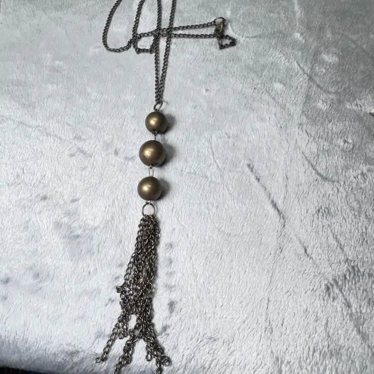 #24- Vintage Brass Tone Tassel Necklace