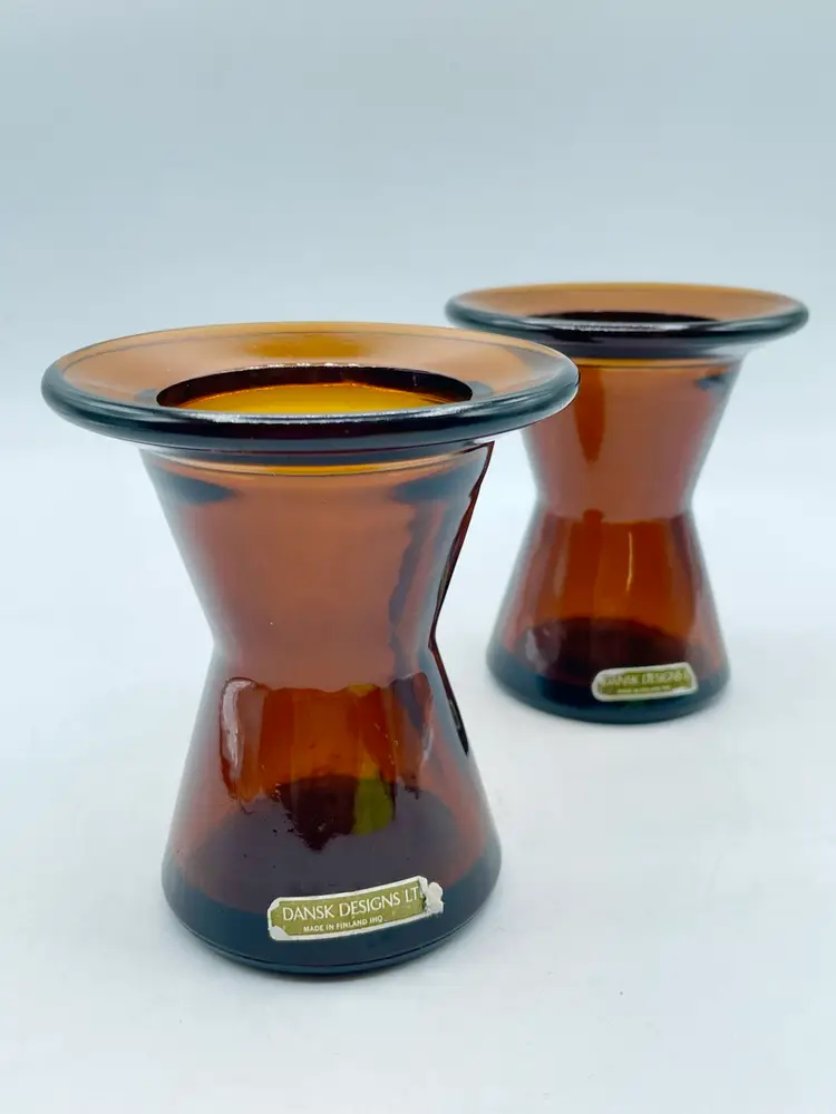 MCM Modern Dansk Jens Quistgaard Glass set of 2 Amber Candleholders