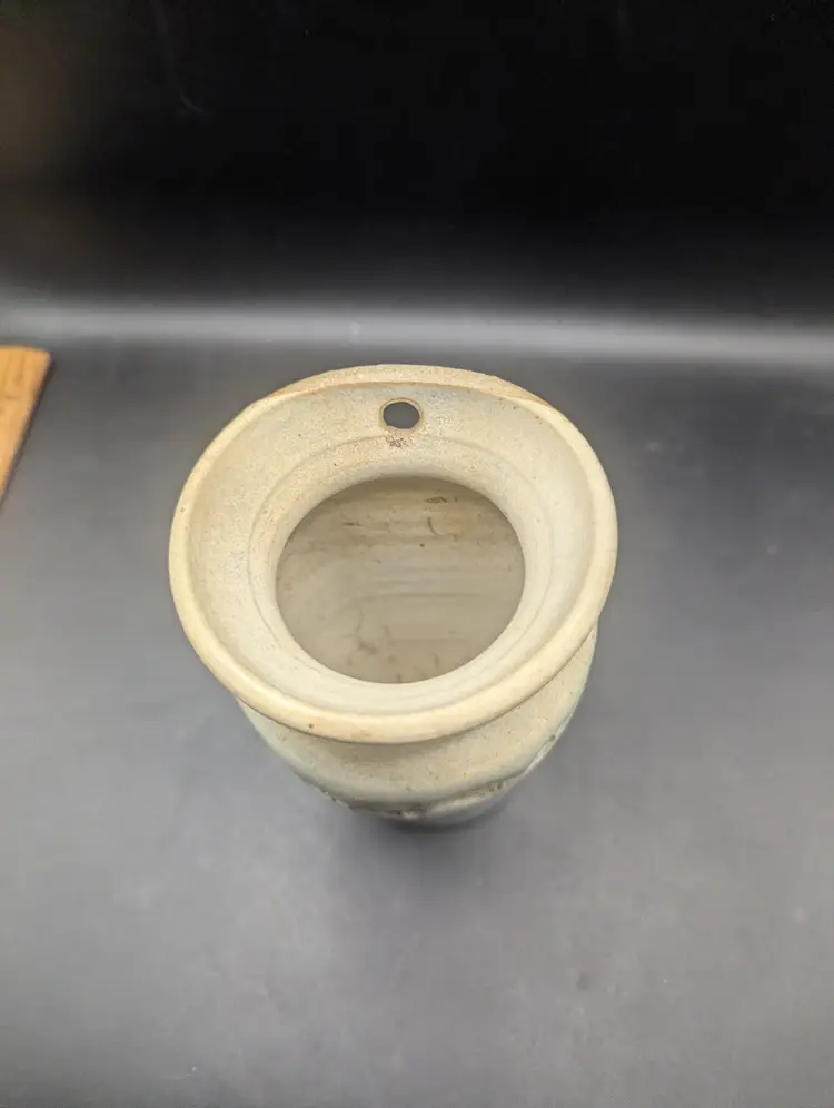 Studio Art Pottery Signed Unidentified Stoneware Wall Pocket Vase.