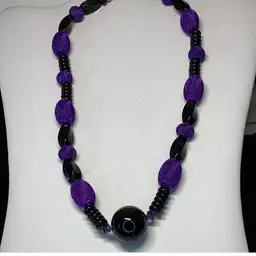 Purple & Black Beaded Necklace Unique Clasp 18”