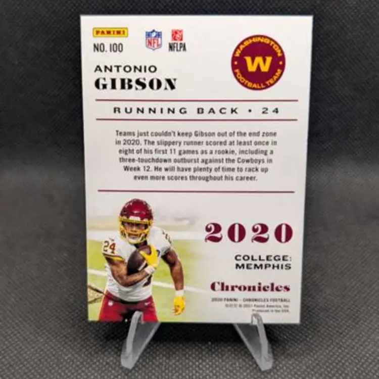 Antonio Gibson 2020 Panini Chronicles Green Rookie Card RC #100 - Washington Commanders