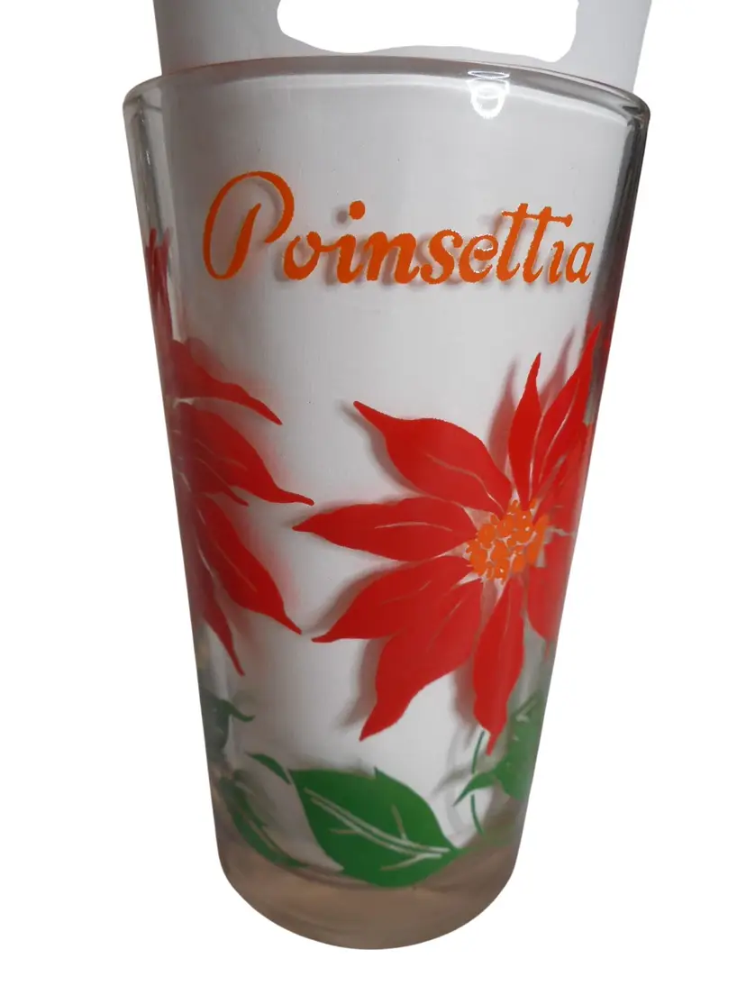 MCM Peanut Butter Juice Glass Tumbler Red / orange Poinsettia Estate find 5" #6
