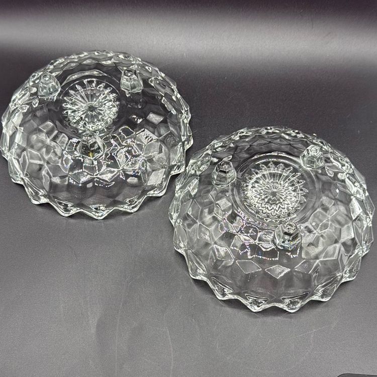 Fostoria Cubist Americana Pair Flat Taper Candle Holders