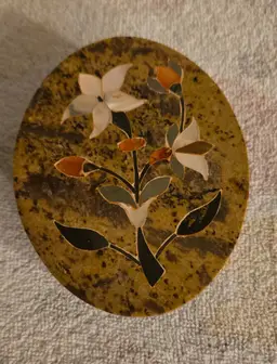 Vintage Handcrafted Soapstone-Or Marble- Lidded Trinket Box