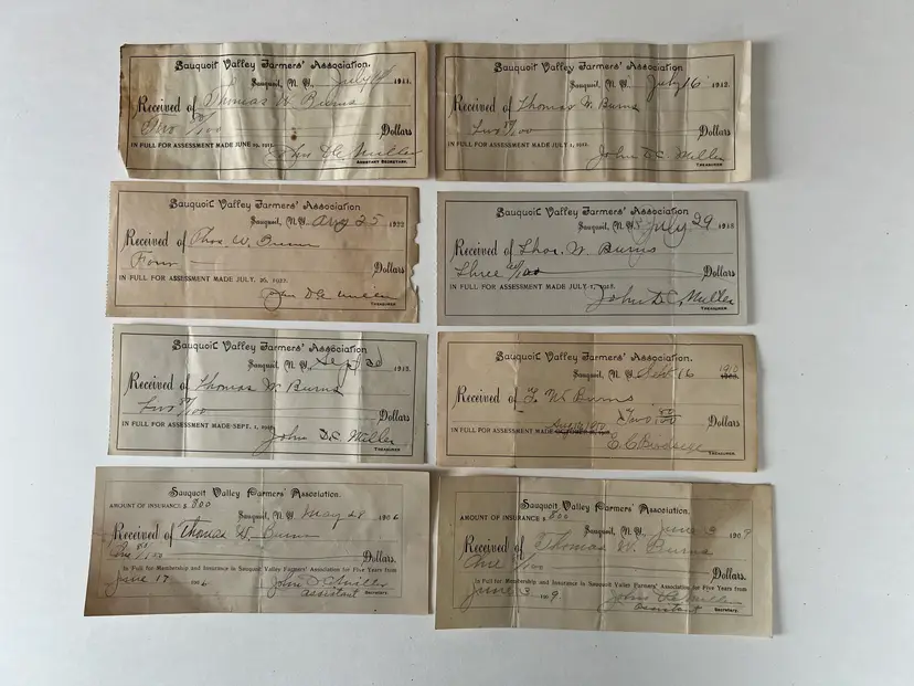 Early 1900s Antique Receipts. Payment Received Ephemera Sauquoit Valley Farmers Association Insurance New York