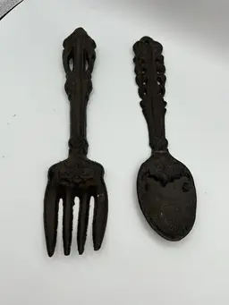 Kitchen Wall Decor Cast Iron Fork & Spoon Utensils Farmhouse Rustic 11 Inch Tall