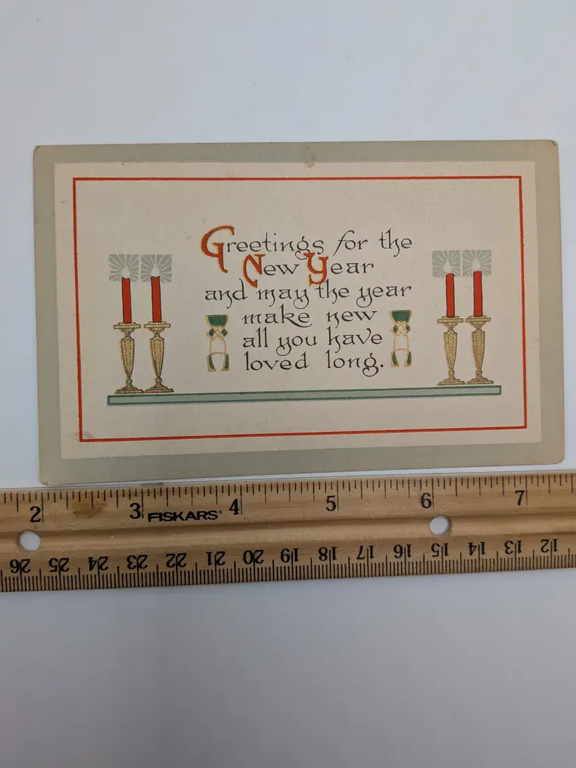 E71. Gibson Art Company NEW YEARS GREETINGS POSTCARD ANTIQUE