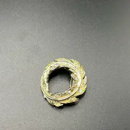 Beautiful Feather Circle BroochAB Stones Gold Tone 1 1/4” Wide