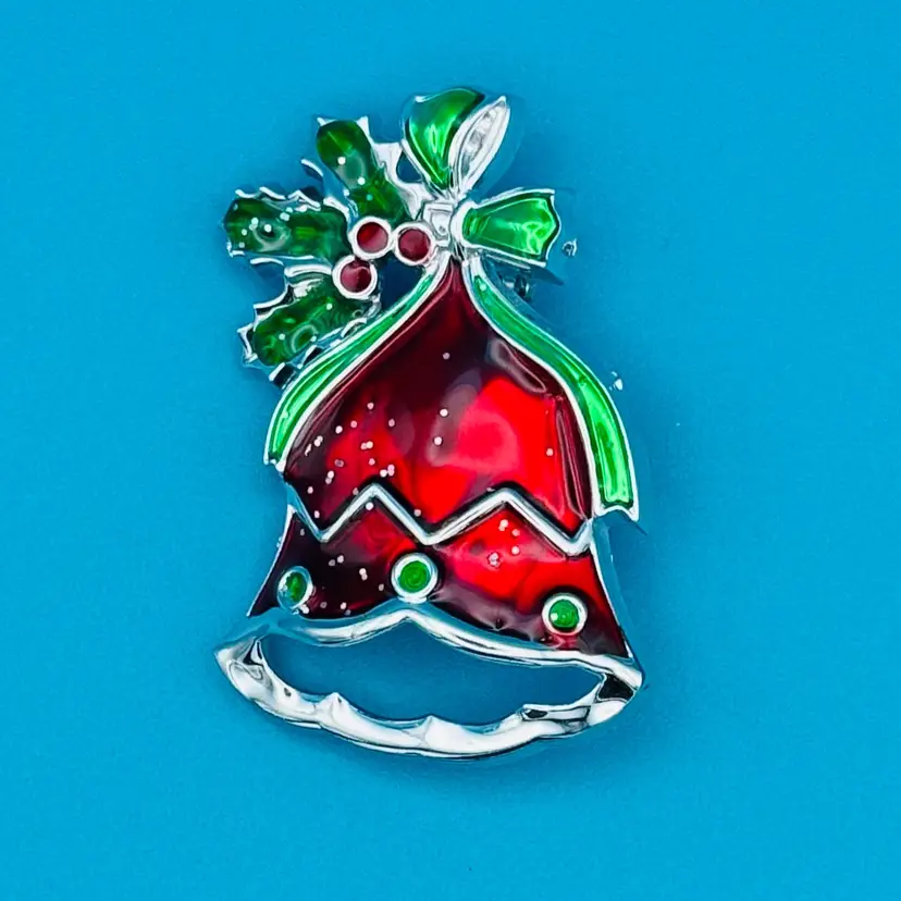 Shimmering Holiday Bell Brooch