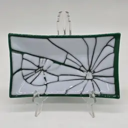 White and Green Fused Glass Rectangle Dish