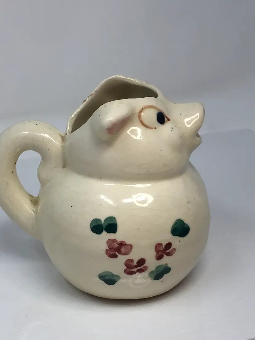 Smiley Pig Pottery Creamer with Flower Design