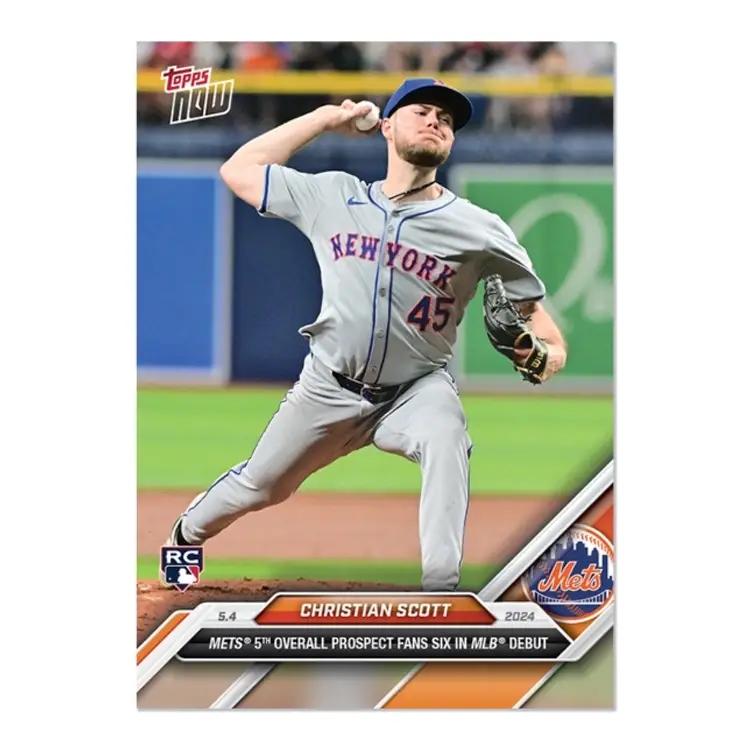 2024 ToppsNOW #159 Christian Scott RC Mets 5th Overall Prospect Fans Six In MLB Debut