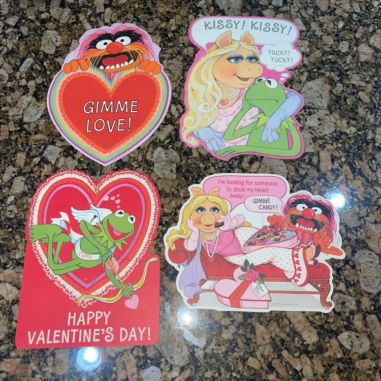 Vintage 1981 Miss Piggy Kermit Muppets Paper Die Cut Valentines Cards Love