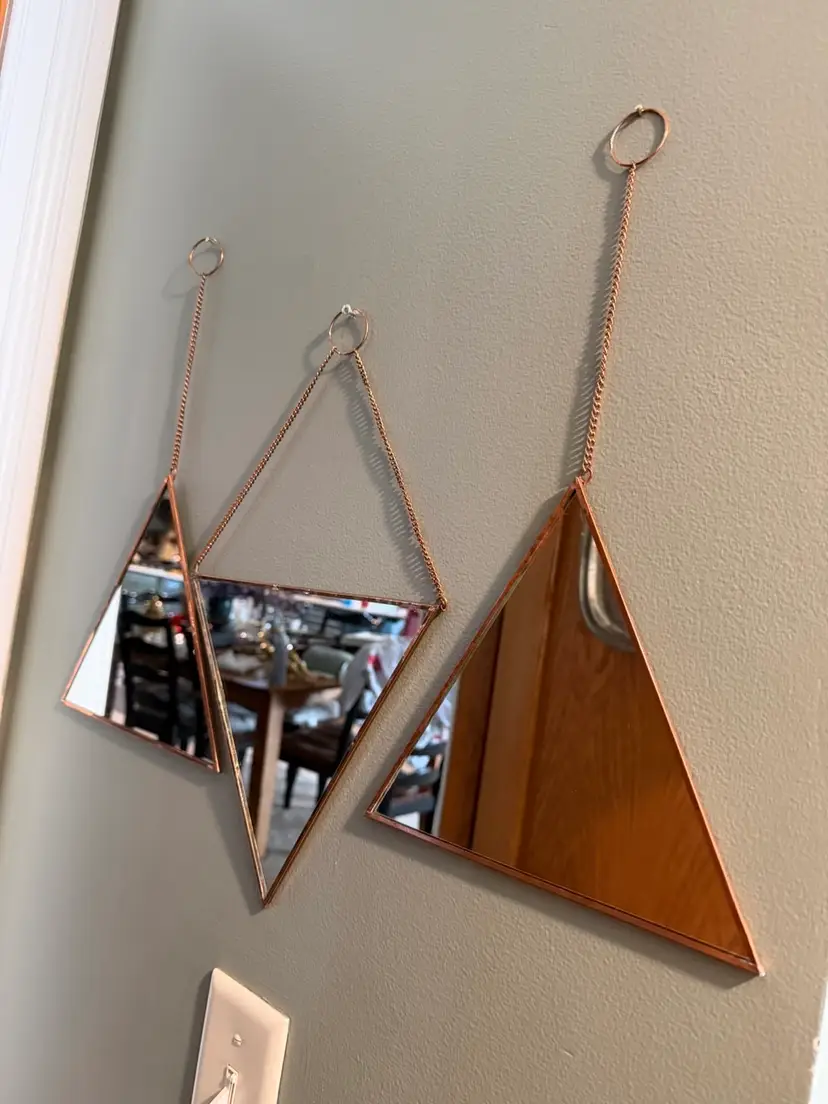 Vintage Set of 3 Triangular mirrors framed in a Coppery Brass