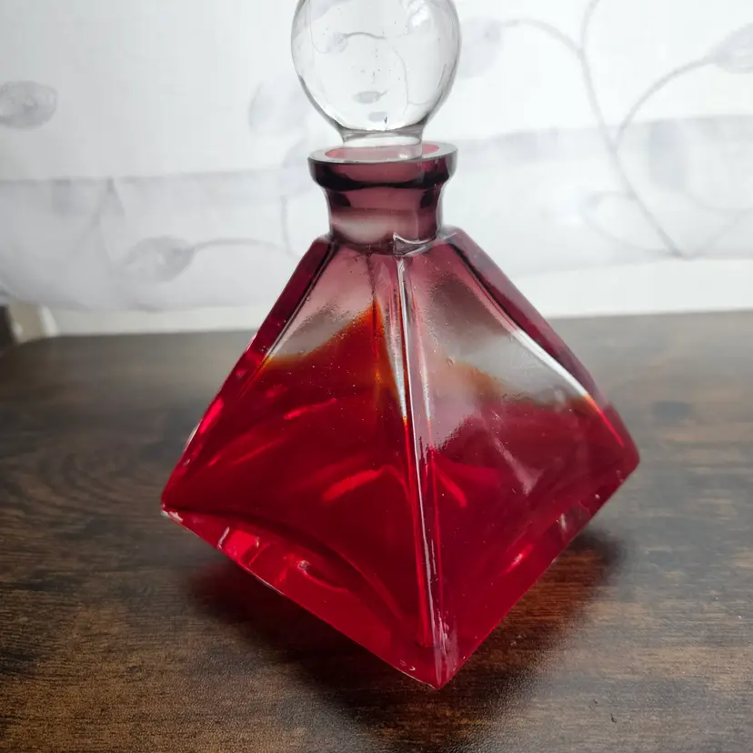 Vintage Red Glass Pyramid Perfume Bottle Empty