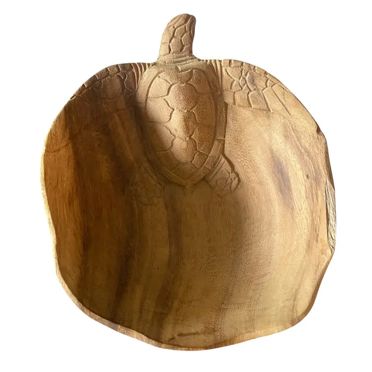 Sea Turtle Bowl Handcarved Wood Centerpiece Tiki Nautical Decor