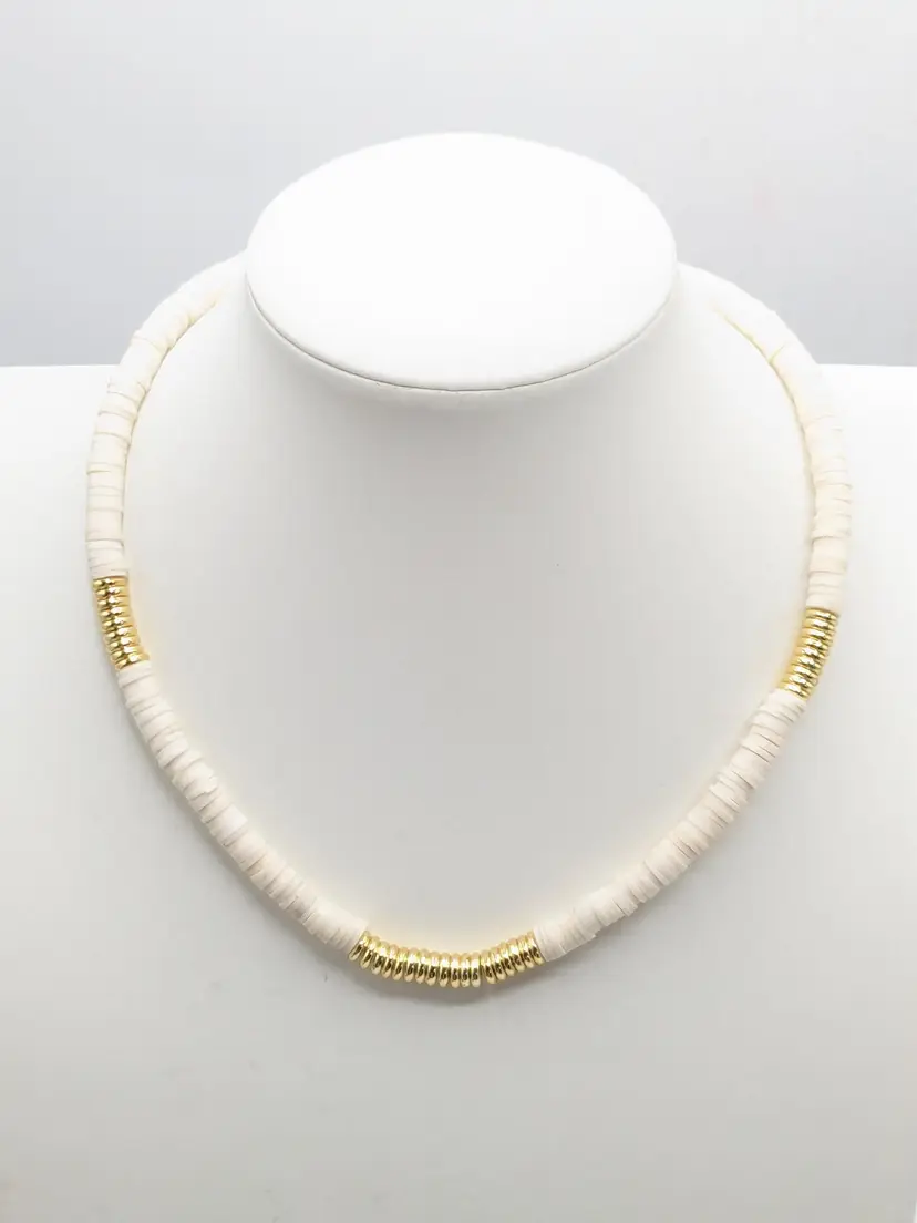 White Gold Heishi Bead Necklace Summer Jewelry
