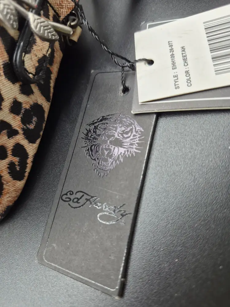 Ed Hardy Leopard Print Vegan Crossbody Bag With Rose & Heart Design