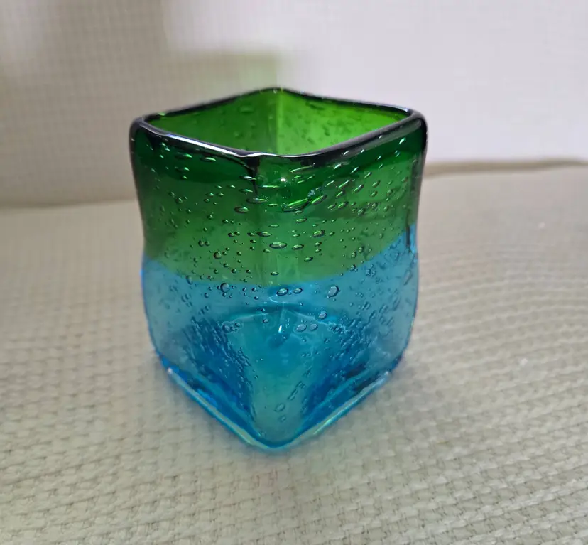 Hand Blown Art Glass Ombre' Square Votive-Tea Light Holder