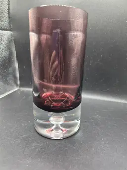 Vintage Block Crystal Poland Amethyst Purple Bubble Highball Glass 6.75" Tall