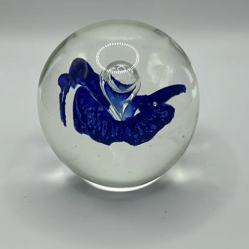 Vintage Art Glass Cobalt Blue Lily Paperweight 1980S