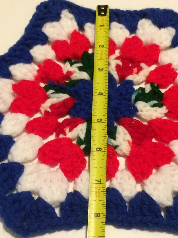 Handmade Doily! 10" at points, 8" at edges.  Red Hearts with White Blue and Green!
