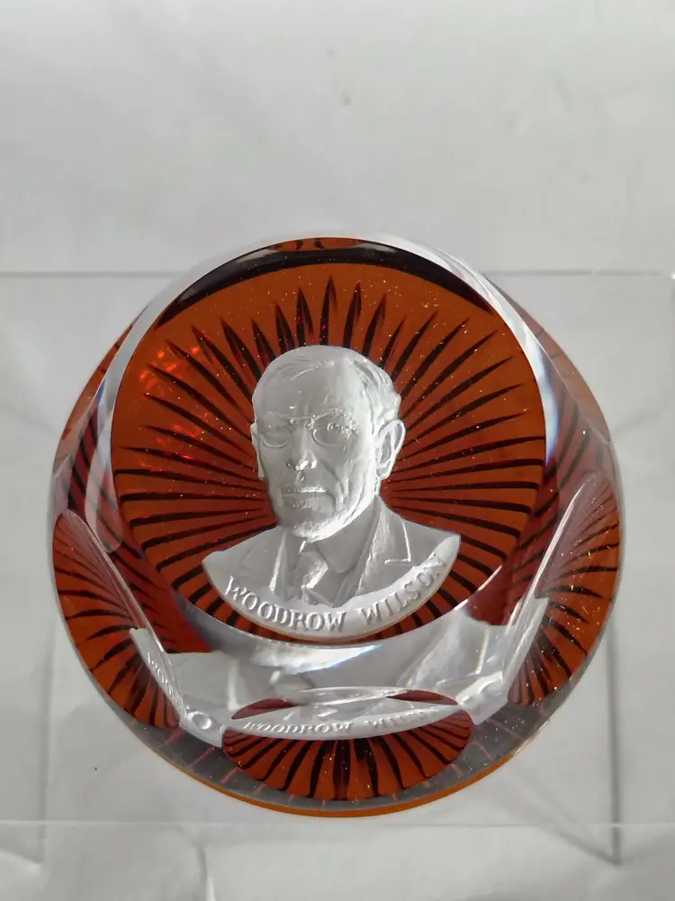 Vintage Baccarat for Franklin Mint Sulfide Cameo Paperweight, Woodrow Wilson, c1980