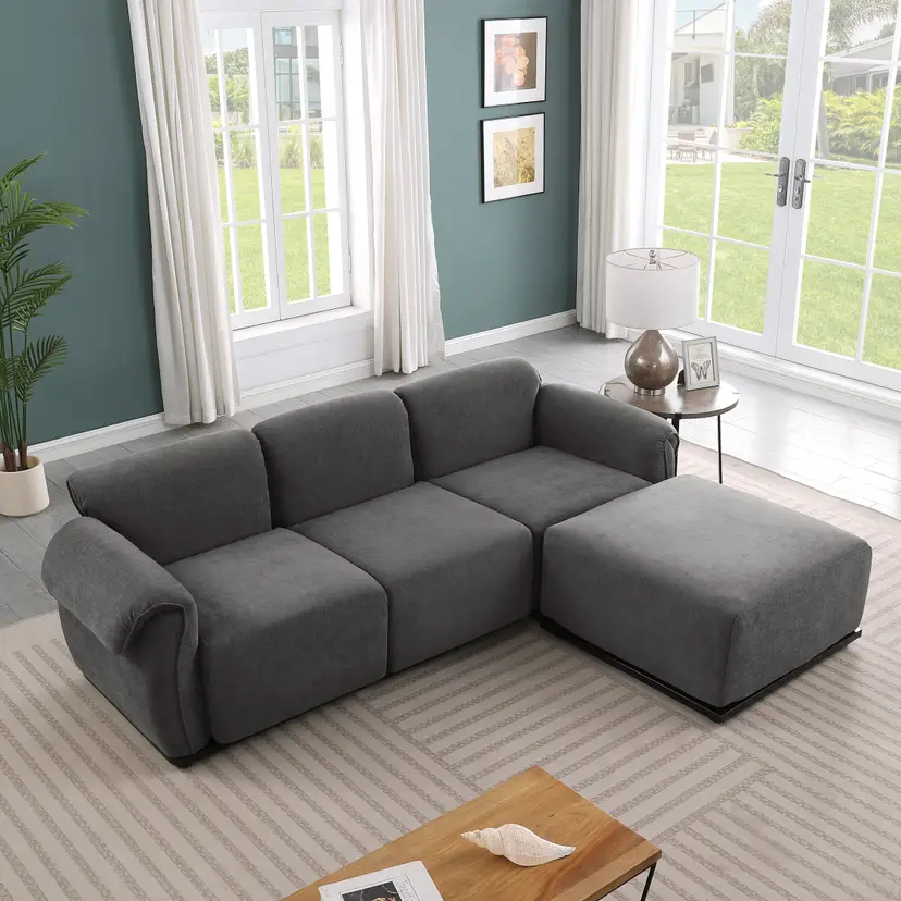 93 Length ,Fashionable Modular Sofa, Iron Frame,chenille Sofa, GREY, Suitable For Living Room