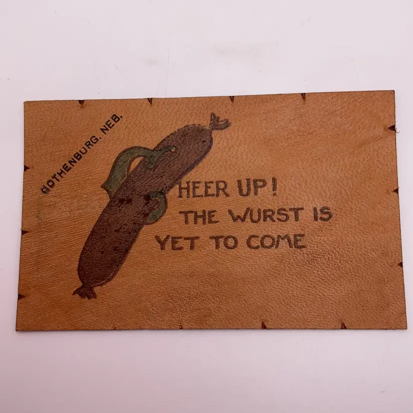 ***Pick of the Week $1 SB!*** POW4 Antique Leather Postcard Bratwurst Theme Early 1900's