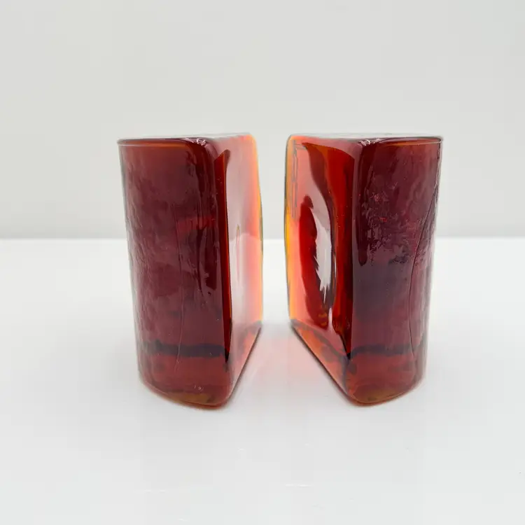 Blenko Amber Rootbeer Color Half Moon Bookends