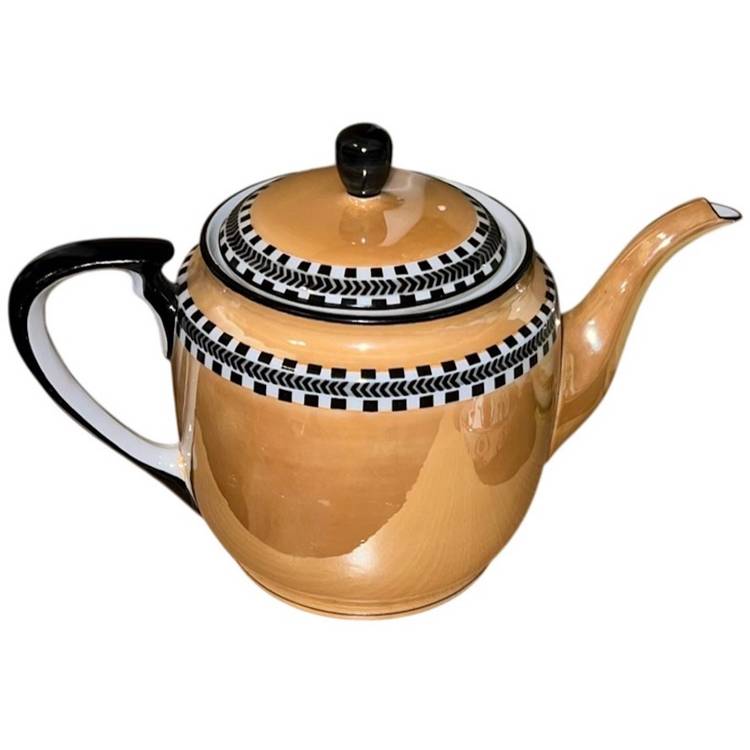 Antique Noritake Lustreware Teapot Black & White Checkerboard Design 5.5” Tall
