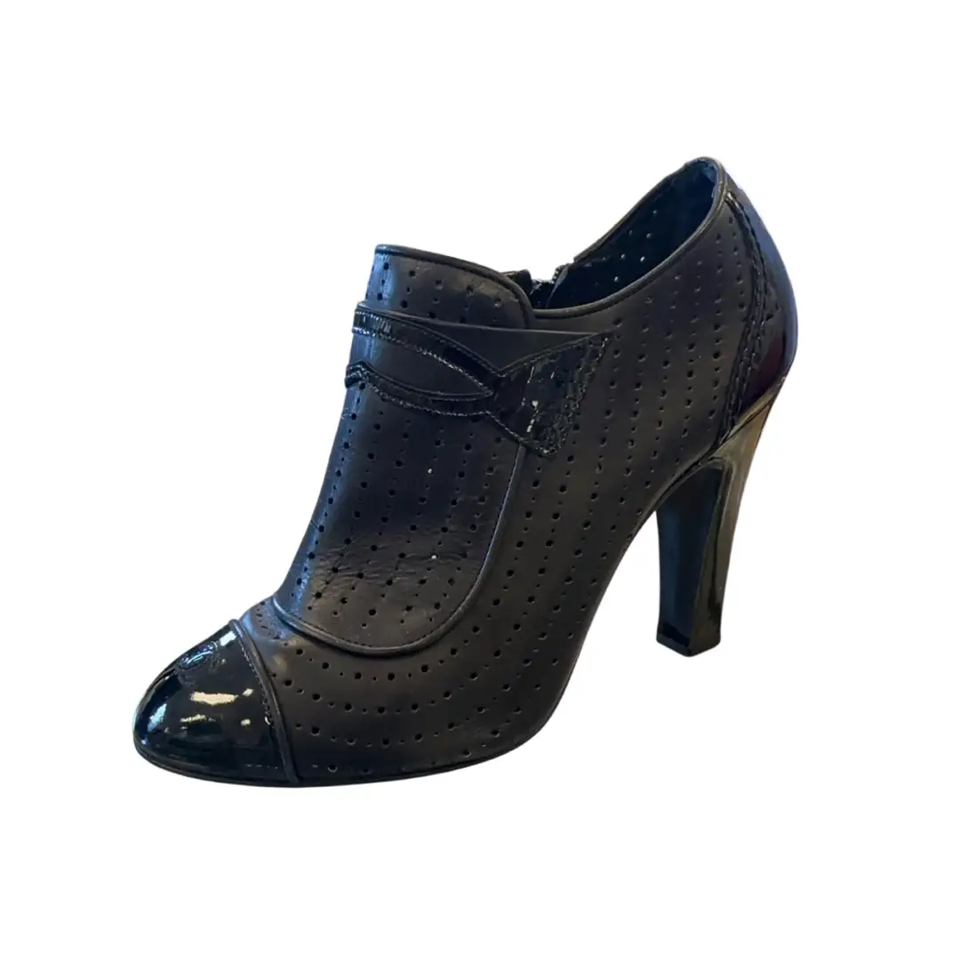 Chanel Black Leather Ankle Bootie SZ 38