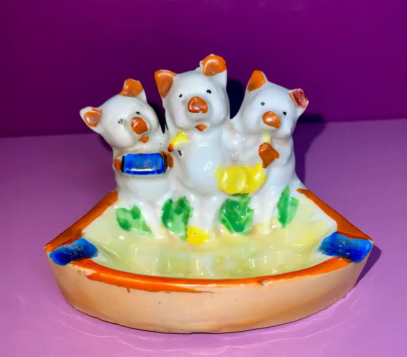 Vintage Three Little Pigs Lusterware Japan Ashtray