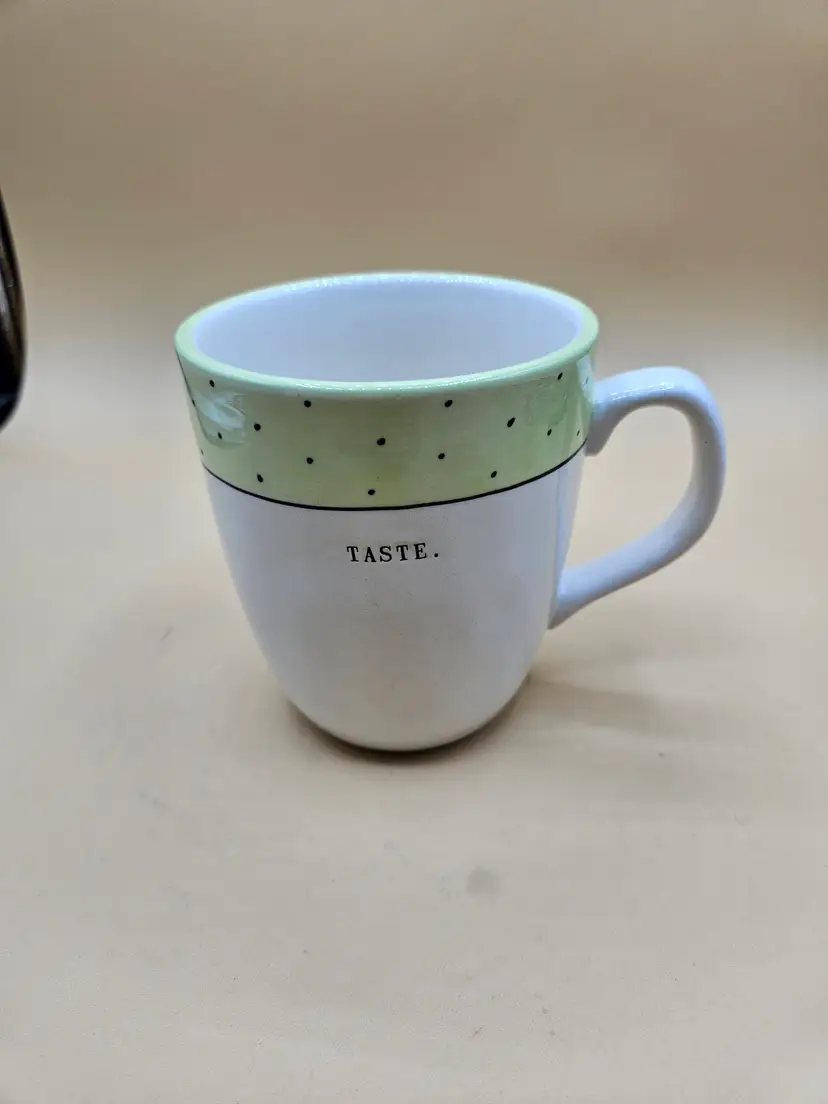 Rae Dunn Green Polka Dot "TASTE." Lg Mug