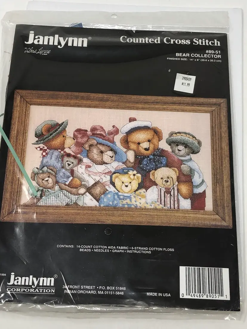 Janlyn Counted Cross-Stitch Craft Kit Bear Collector 1994