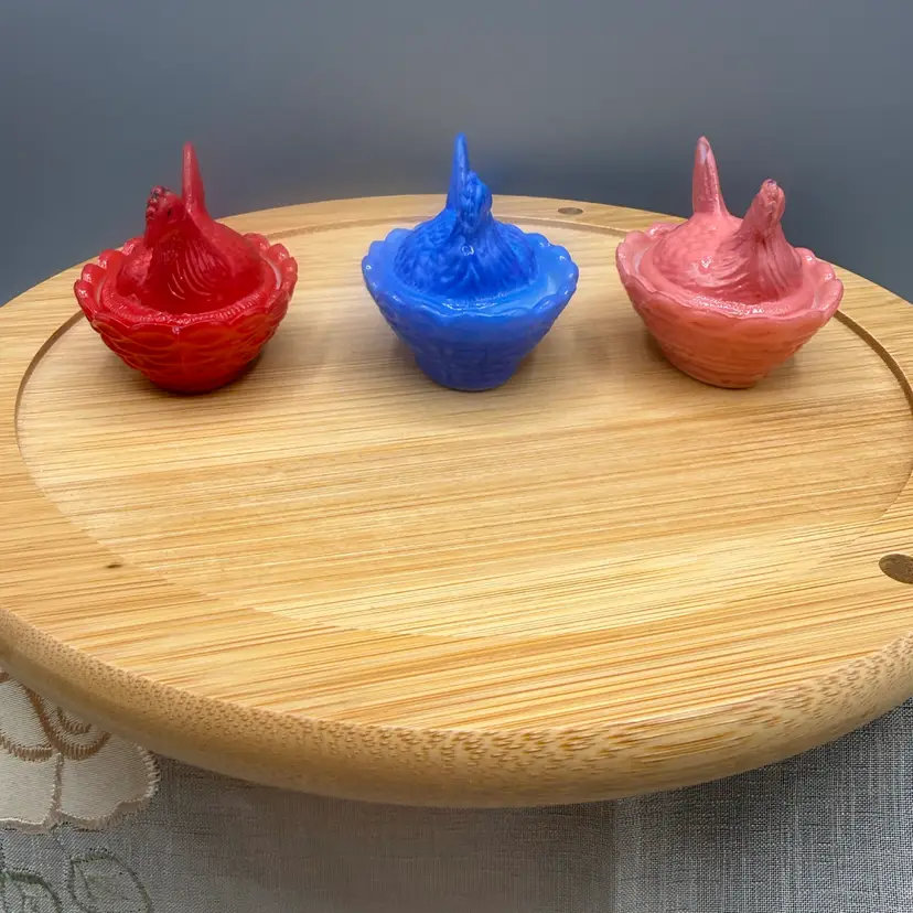 Mosser Marked "M"  Hen on Nest Mini Salt Cellars- Pick Color - (Blue$40.00) (Red $30.00) (Pink $23.00) 2.5” X2”