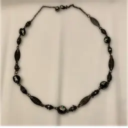 Vintage Victorian Style Necklace With Black Lampwork and Metal Beads