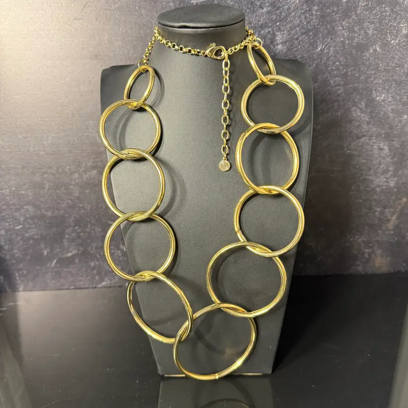 NOS JR Graziano 20”Gold Tone Large Hoops Necklace