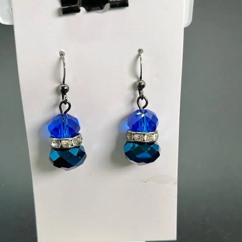 Royal Blue Crystal Earrings, Pierced 1 1/ Long