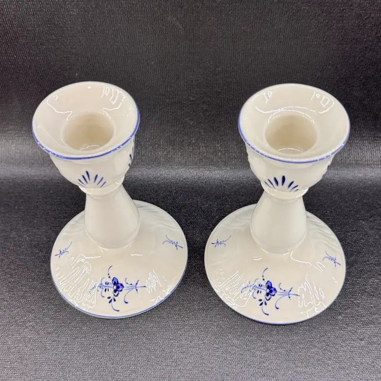 Villeroy & Boch Blue And White Chinoiserie Style Candlesticks Set Of 2
