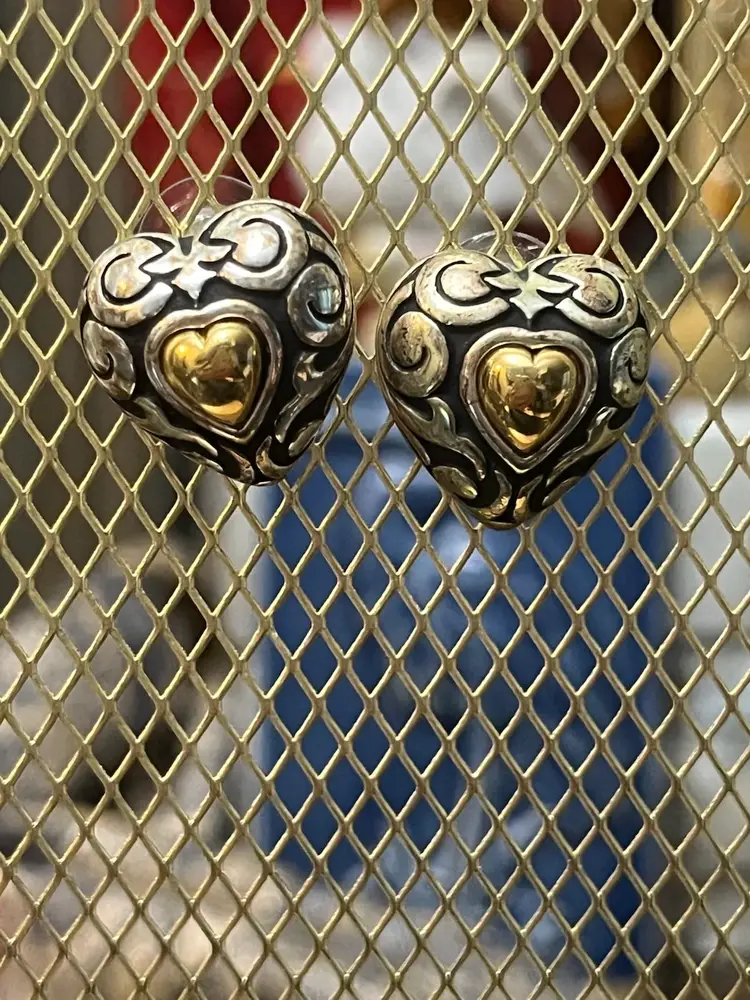 Avon Vintage Two Tone Heart Stud Earrings Signed