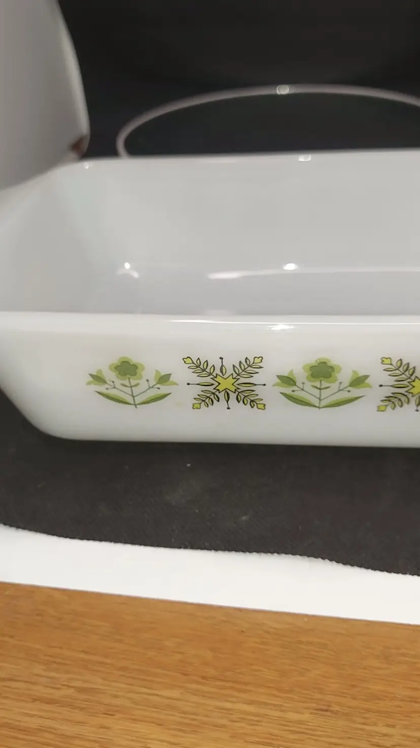 Anchor Hocking Fire King Vintage Meadow Green Milk Glass Loaf Pan 11" x 5.5"