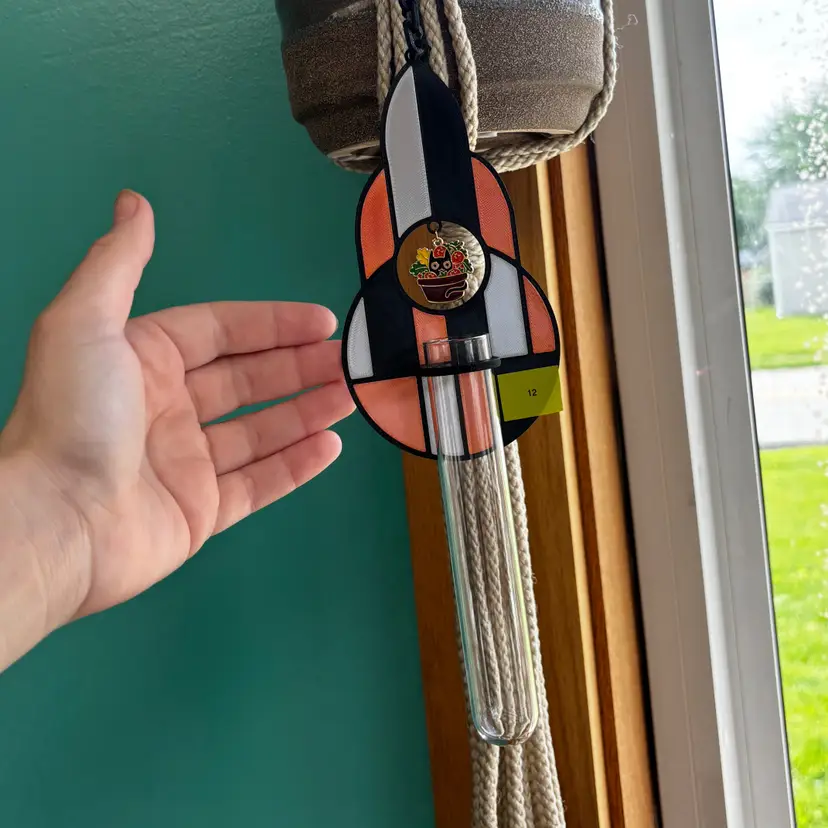 Faux Stained Glass Orange Propagation Station Hanger with Cat Charm